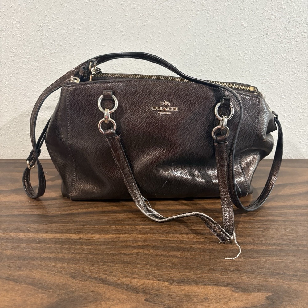 Coach Mini Christie Carryall Metallic Brown Bag Crossbody Strap Purse READ